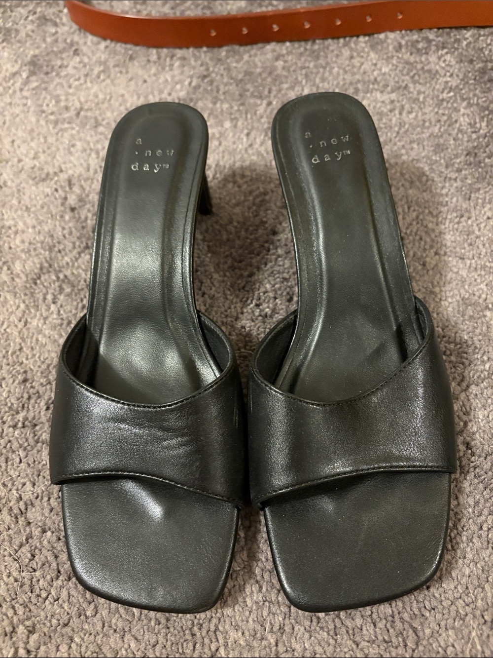a new day Black Square-Toe Slide Mules